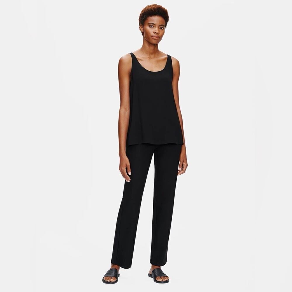 Eileen Fisher System Stretch Crepe Straight Pant in Black Size Small Petite.